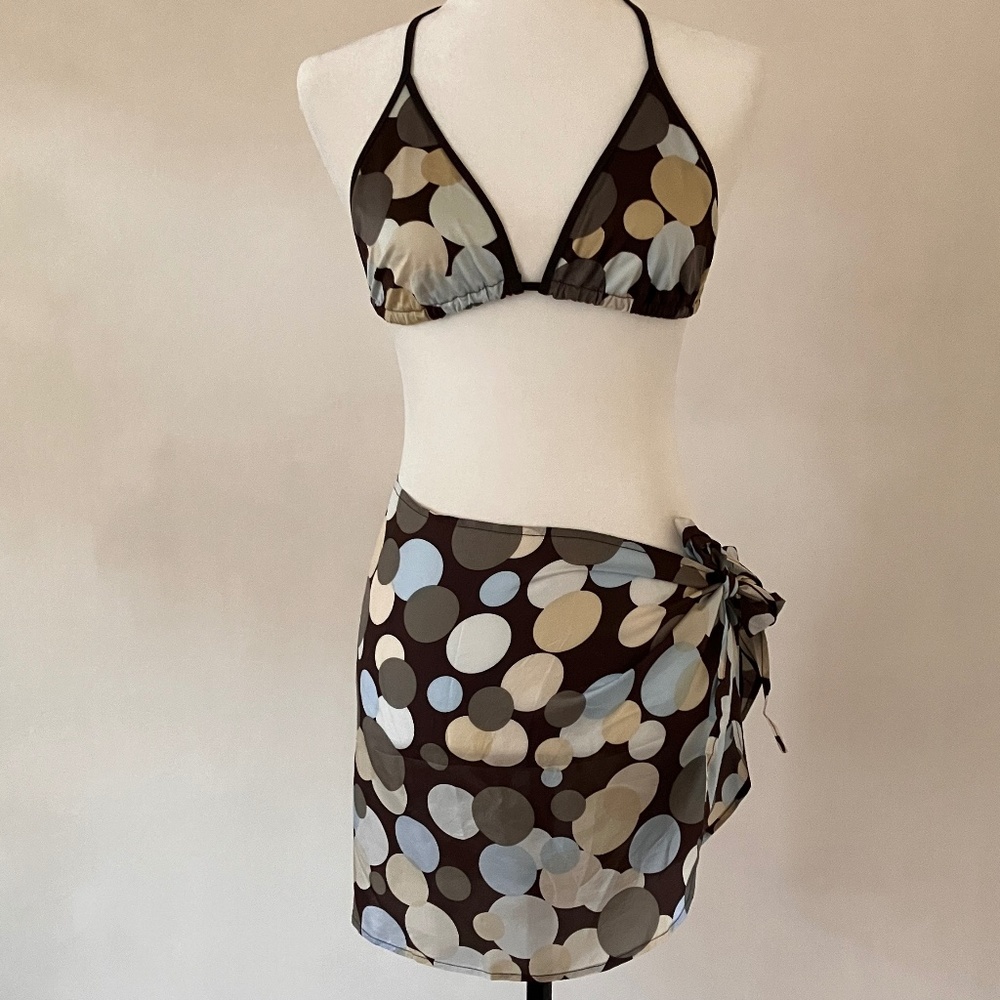 SHAN Brown Polka Dot Tie-Side Swim Sarong